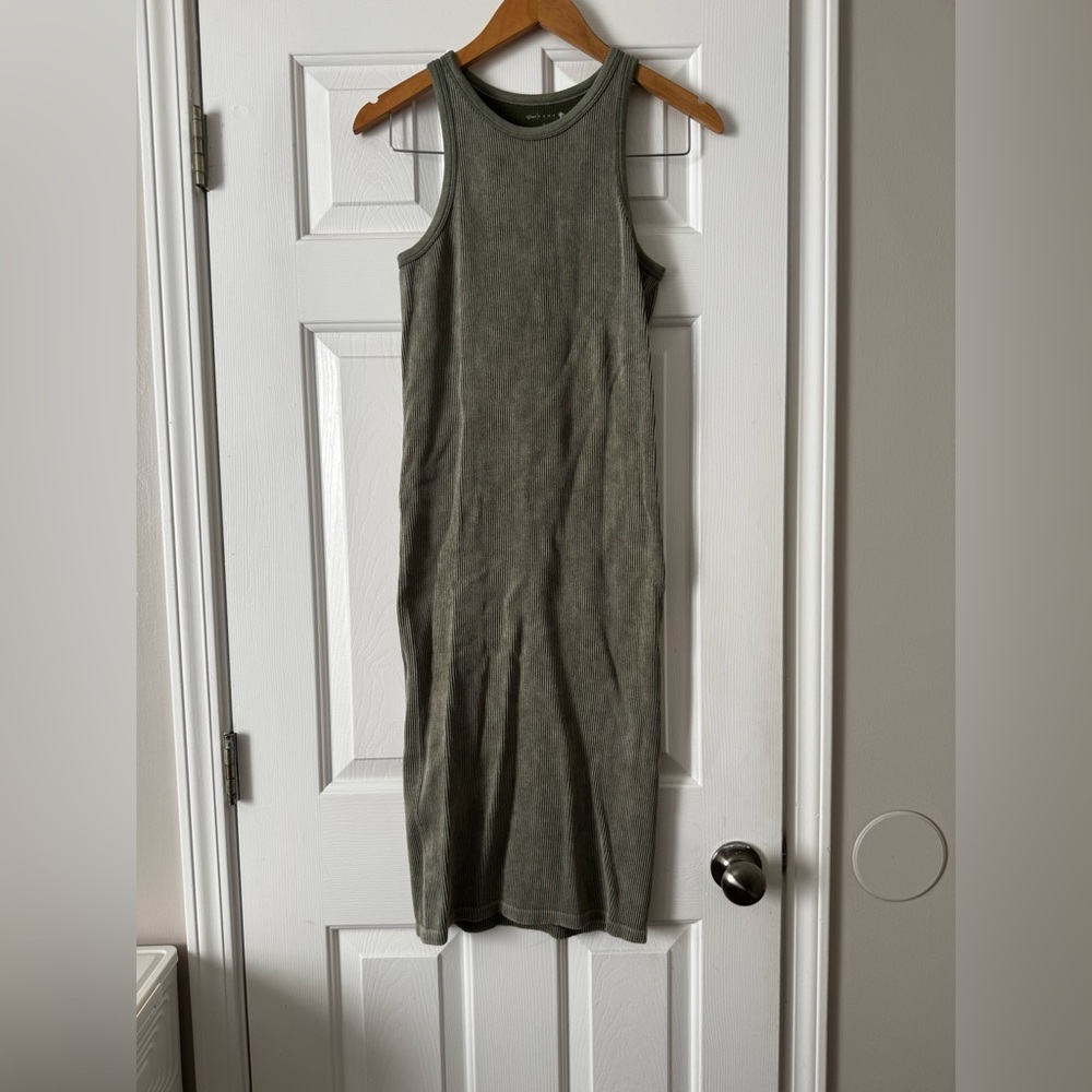 Crave Fame Olive Green Ribbed Midi Dress
